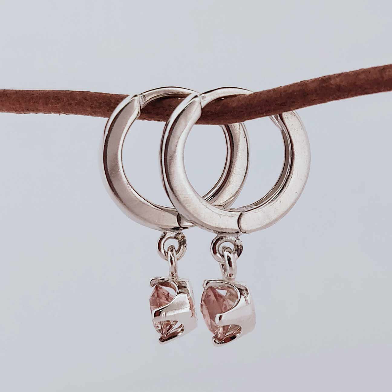 Silver Huggie Hoops with Oregon Sunstone