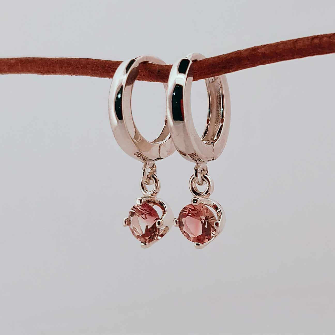 Silver Huggie Hoops with Oregon Sunstone