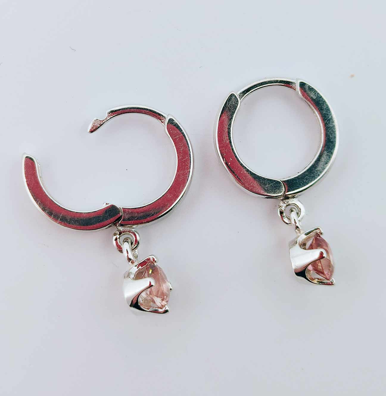 Silver Huggie Hoops with Oregon Sunstone